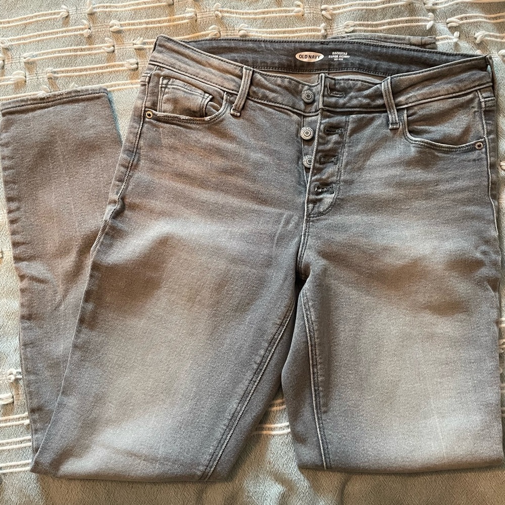 Light grey button fly jeans